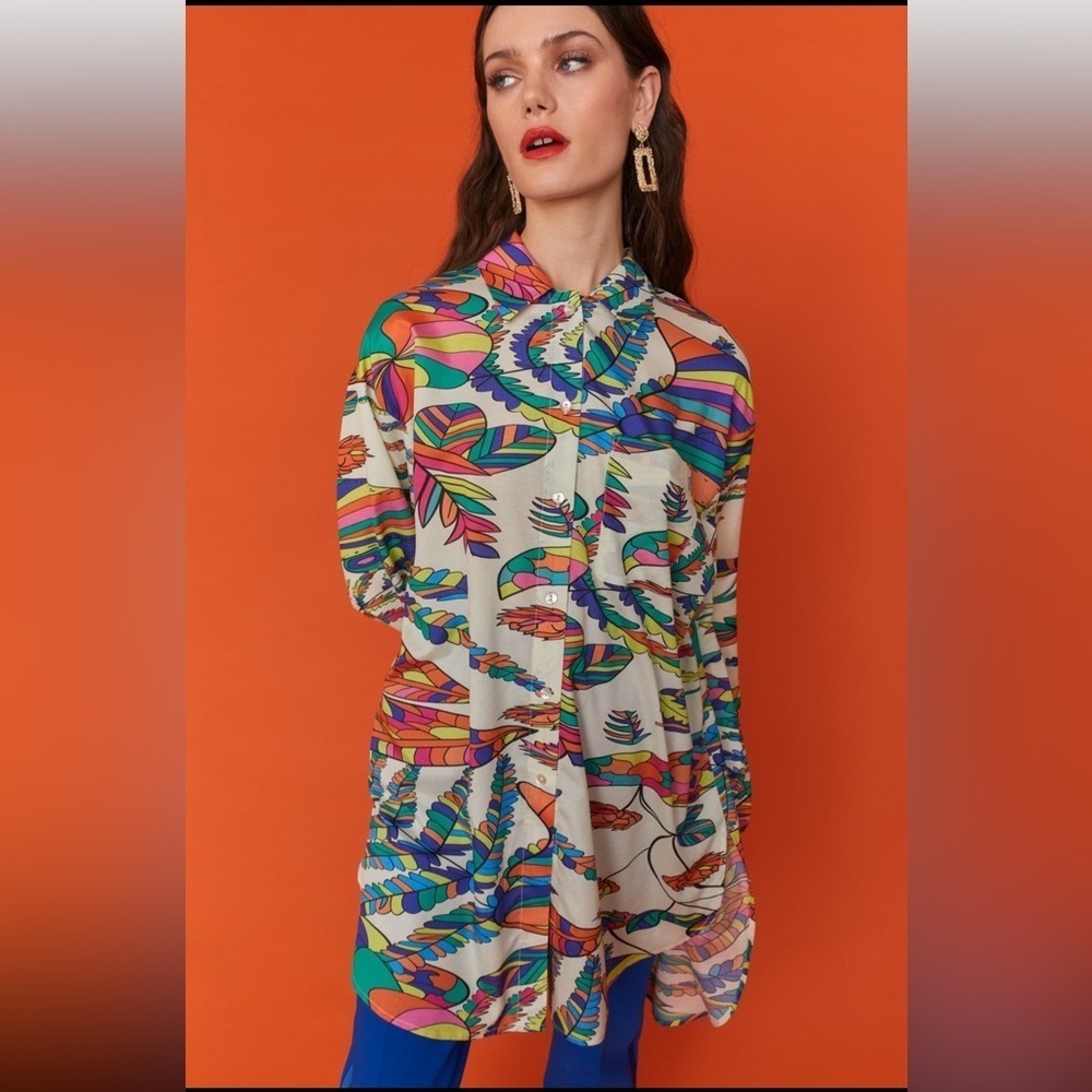 Jayley Collection Havana Silk Blend Shirt Dress Size S/M NEW